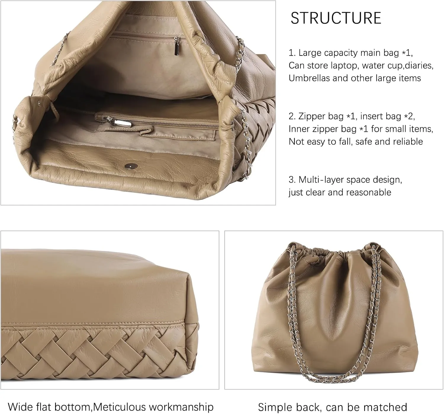 Hand Woven Tote for Women - Vegan Leather Handle Handbag, Travel Shoulder Bag, Hobo and Beach Bag With Purse