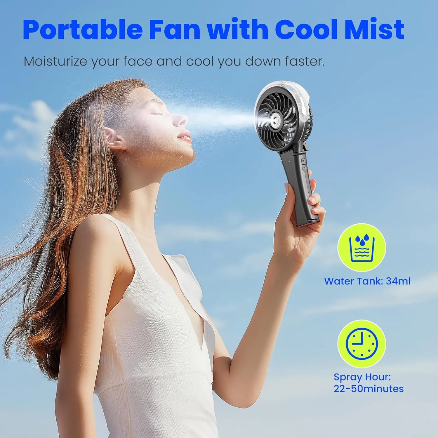 HandFan 2025 Upgraded Portable Misting Fan, Two Button Easy Operation, Handheld Rechargeable Mister Fan, Spray Water Mist Fans, Mini Electric Cooling Fans for Travel, Outdoors, Disney(Black)