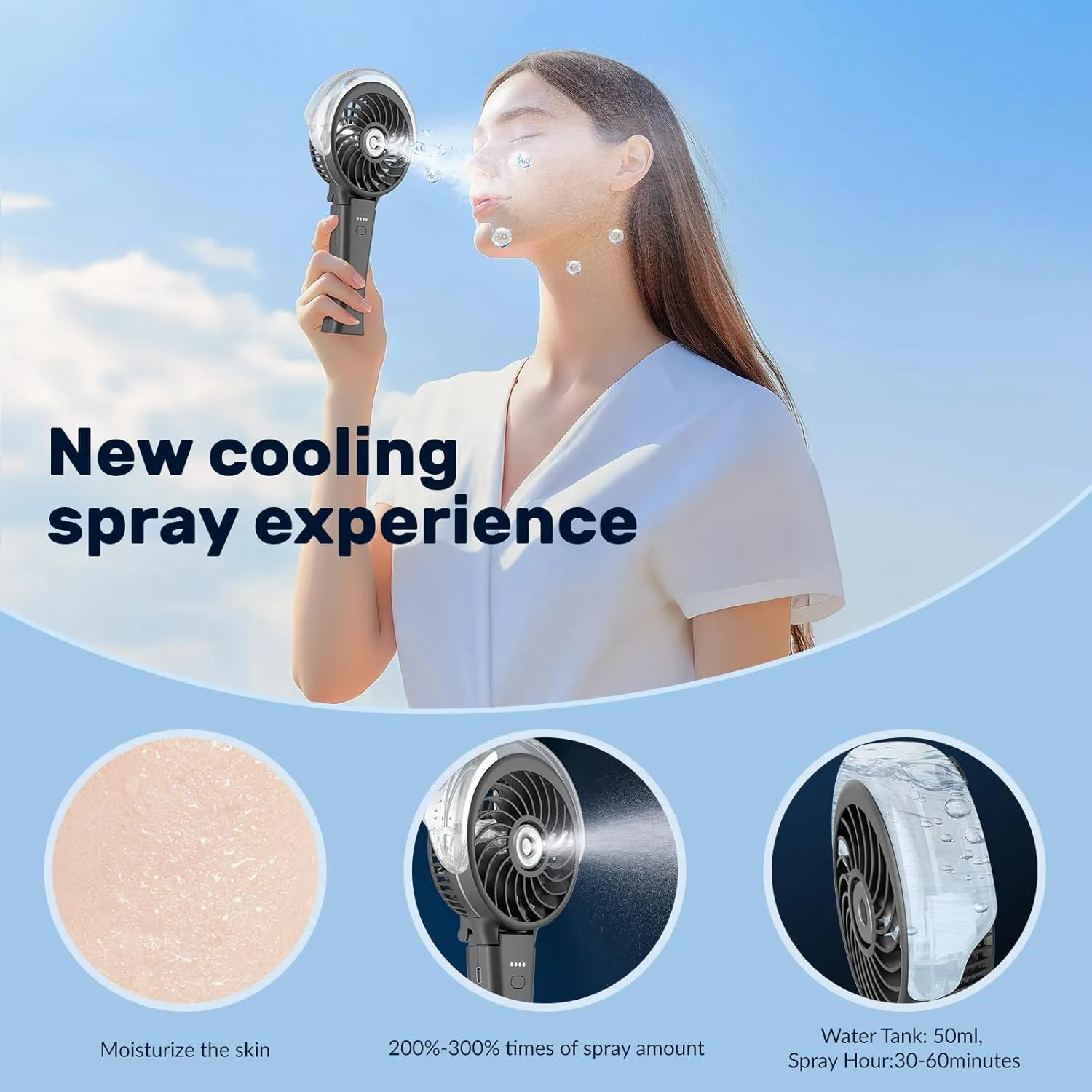 HandFan 4000mAh Portable Misting Fan, 50ml Water Tank, Rechargeable Handheld Personal Mister Fan, Spray Water Mist, Foldable Electric Cooling Ice Fans for Beach, Travel, Outdoors(Black)