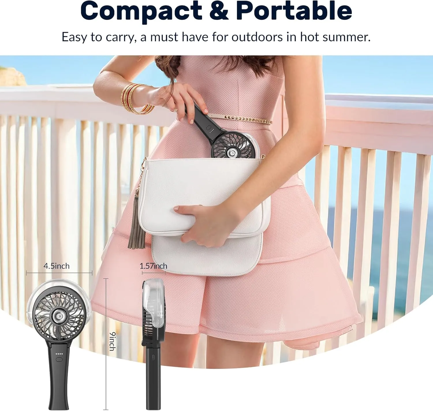 HandFan 4000mAh Portable Misting Fan, 50ml Water Tank, Rechargeable Handheld Personal Mister Fan, Spray Water Mist, Foldable Electric Cooling Ice Fans for Beach, Travel, Outdoors(Black)
