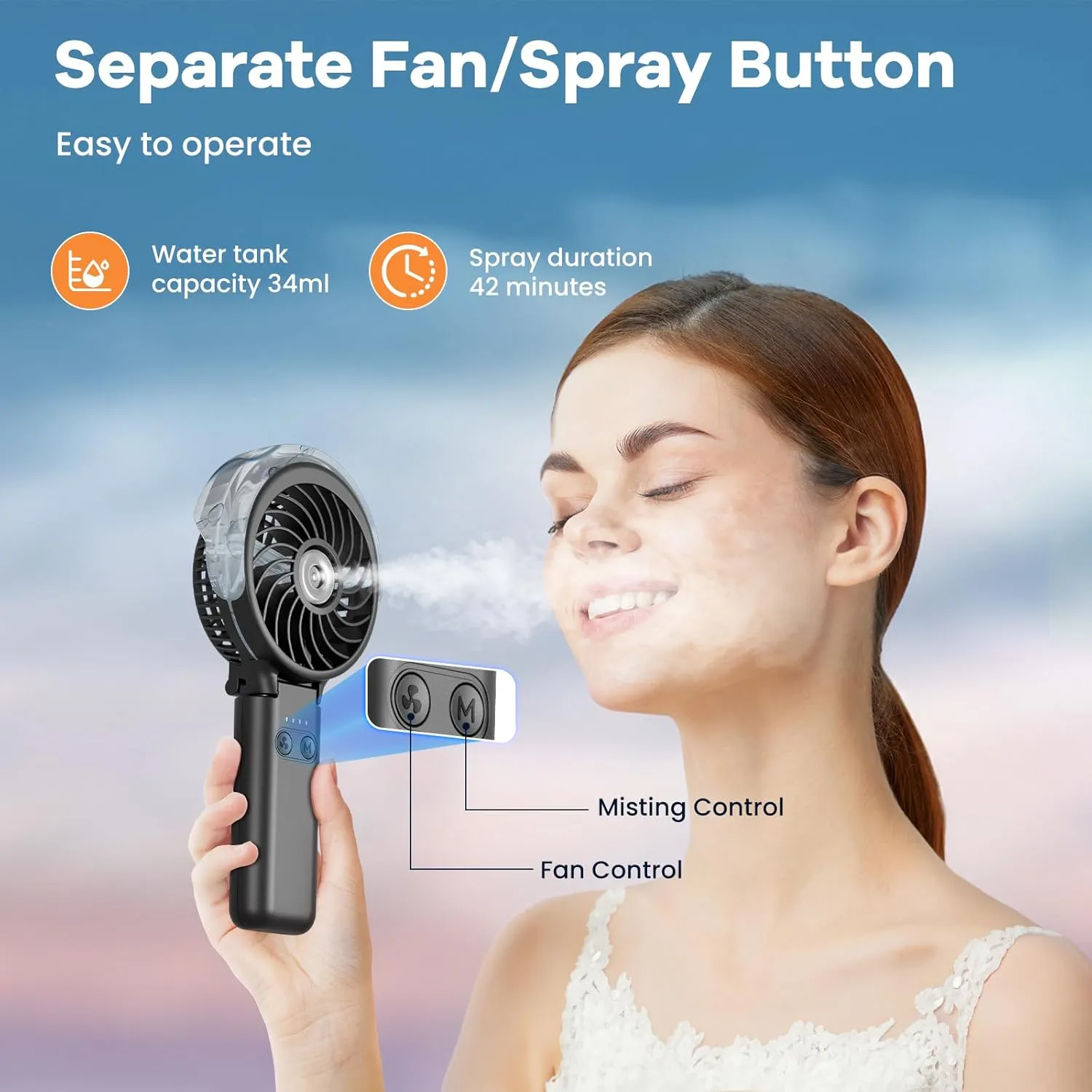 HandFan 5200mAh Upgraded Personal Misting Fan, Rechargeable Handheld Mister Fan, Spray Water Mist Fans, Portable Cooling AC, Electric Mini Hand Fans for Beach Travel Outdoors(Black)