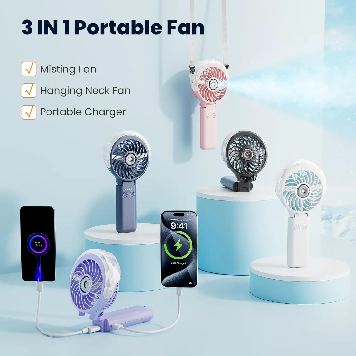 HandFan 5200mAh Upgraded Personal Misting Fan, Rechargeable Handheld Mister Fan, Spray Water Mist Fans, Portable Cooling AC, Electric Mini Hand Fans for Beach Travel Outdoors(Black)