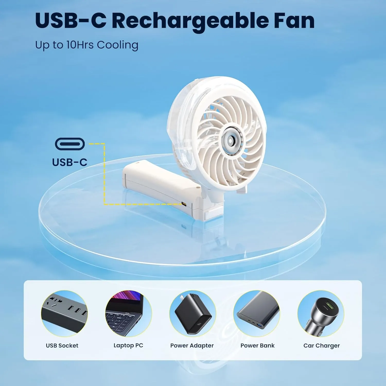 HandFan Upgraded Portable Handheld Misting Fan, Rechargeable Personal Mister, Battery Operated Spray Water Mist, Foldable Electric Mini Cooling Hand Fan for Beach, Travel, Outdoors, Makeup (Beige)