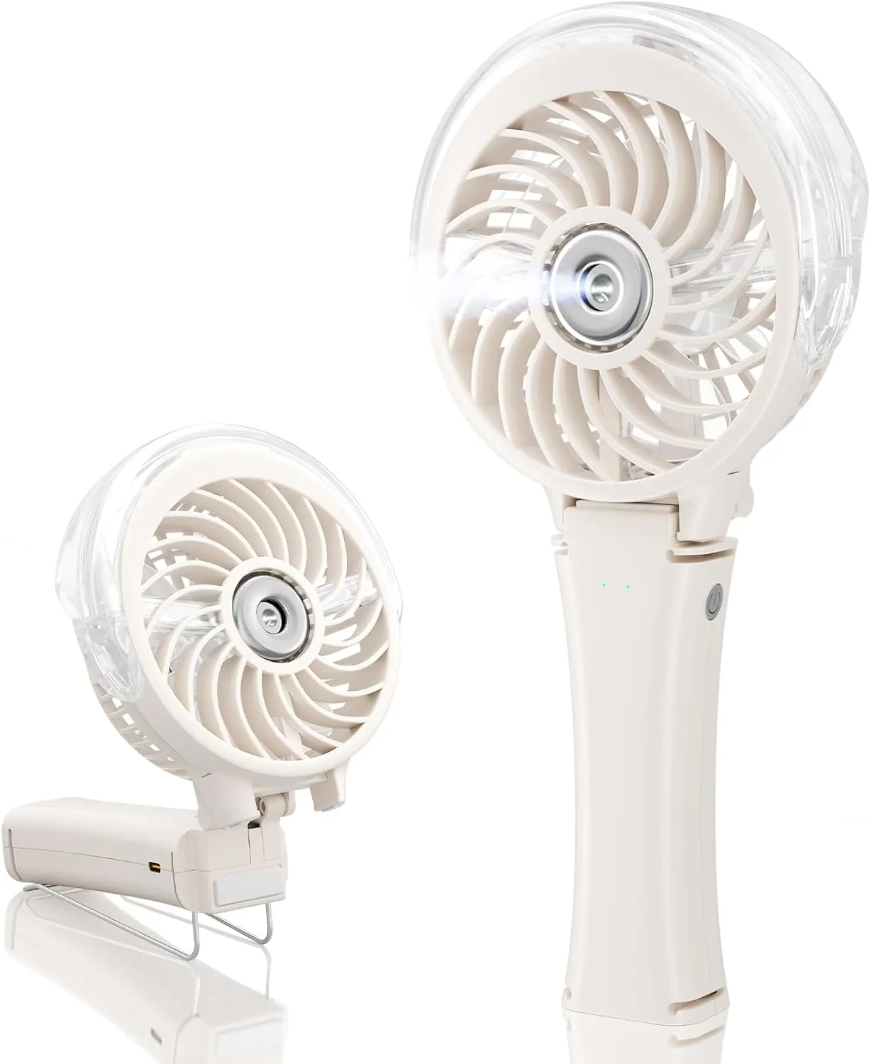 HandFan Upgraded Portable Handheld Misting Fan, Rechargeable Personal Mister, Battery Operated Spray Water Mist, Foldable Electric Mini Cooling Hand Fan for Beach, Travel, Outdoors, Makeup (Beige)