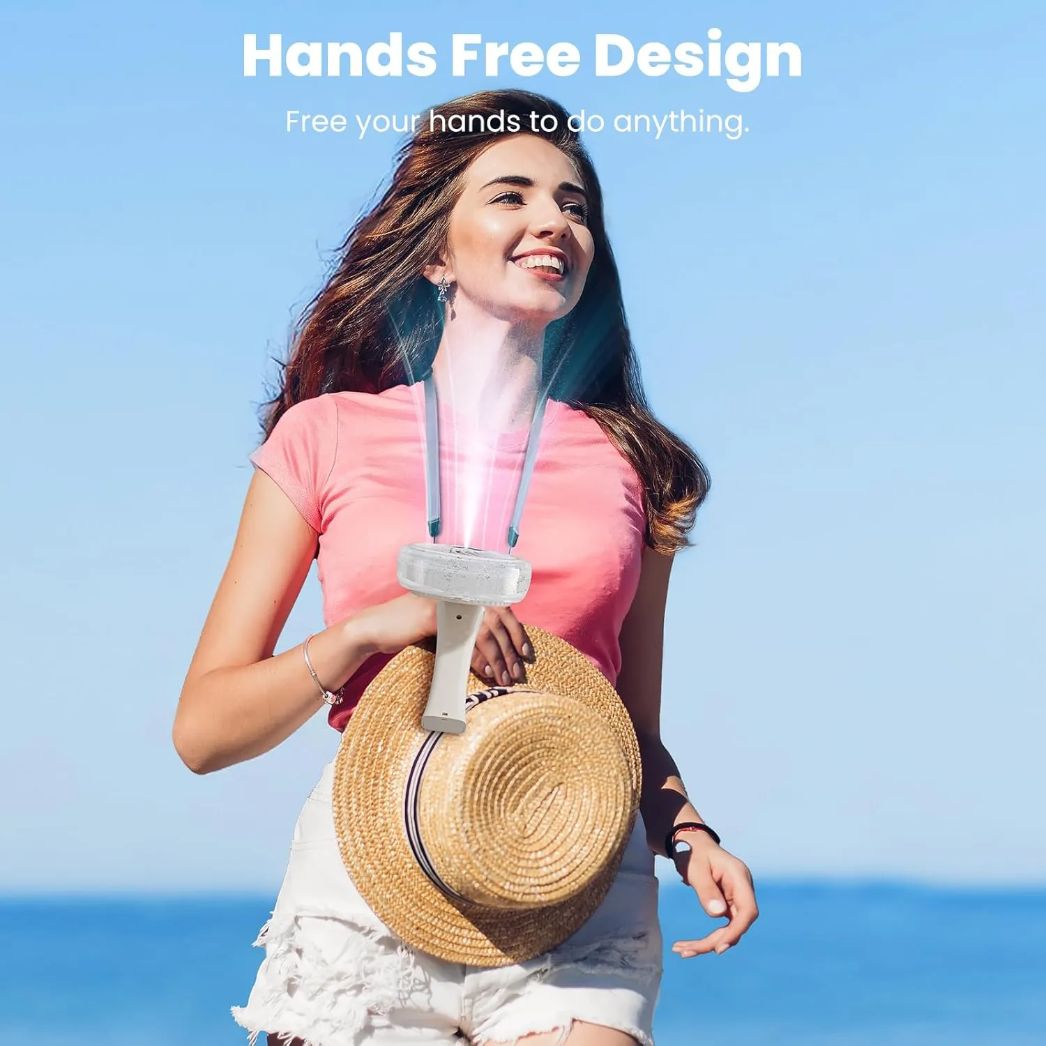 HandFan Upgraded Portable Handheld Misting Fan, Rechargeable Personal Mister, Battery Operated Spray Water Mist, Foldable Electric Mini Cooling Hand Fan for Beach, Travel, Outdoors, Makeup (Beige)