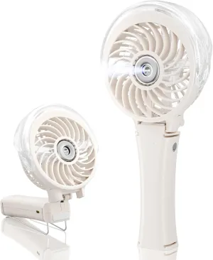 HandFan Upgraded Portable Handheld Misting Fan, Rechargeable Personal Mister, Battery Operated Spray Water Mist, Foldable Electric Mini Cooling Hand Fan for Beach, Travel, Outdoors, Makeup (Beige)