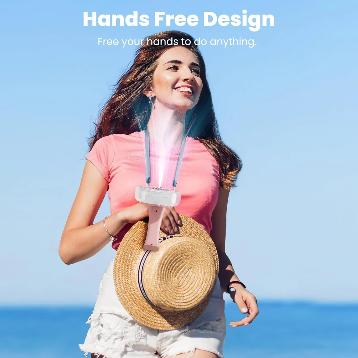 HandFan Upgraded Portable Handheld Misting Fan, Rechargeable Personal Mister Fan, Battery Operated Spray Water Mist Fans, Foldable Electric Mini Cooling Hand Fans for Beach Travel Outdoors(Pink)