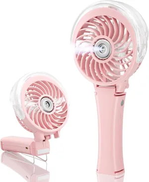 HandFan Upgraded Portable Handheld Misting Fan, Rechargeable Personal Mister Fan, Battery Operated Spray Water Mist Fans, Foldable Electric Mini Cooling Hand Fans for Beach Travel Outdoors(Pink)