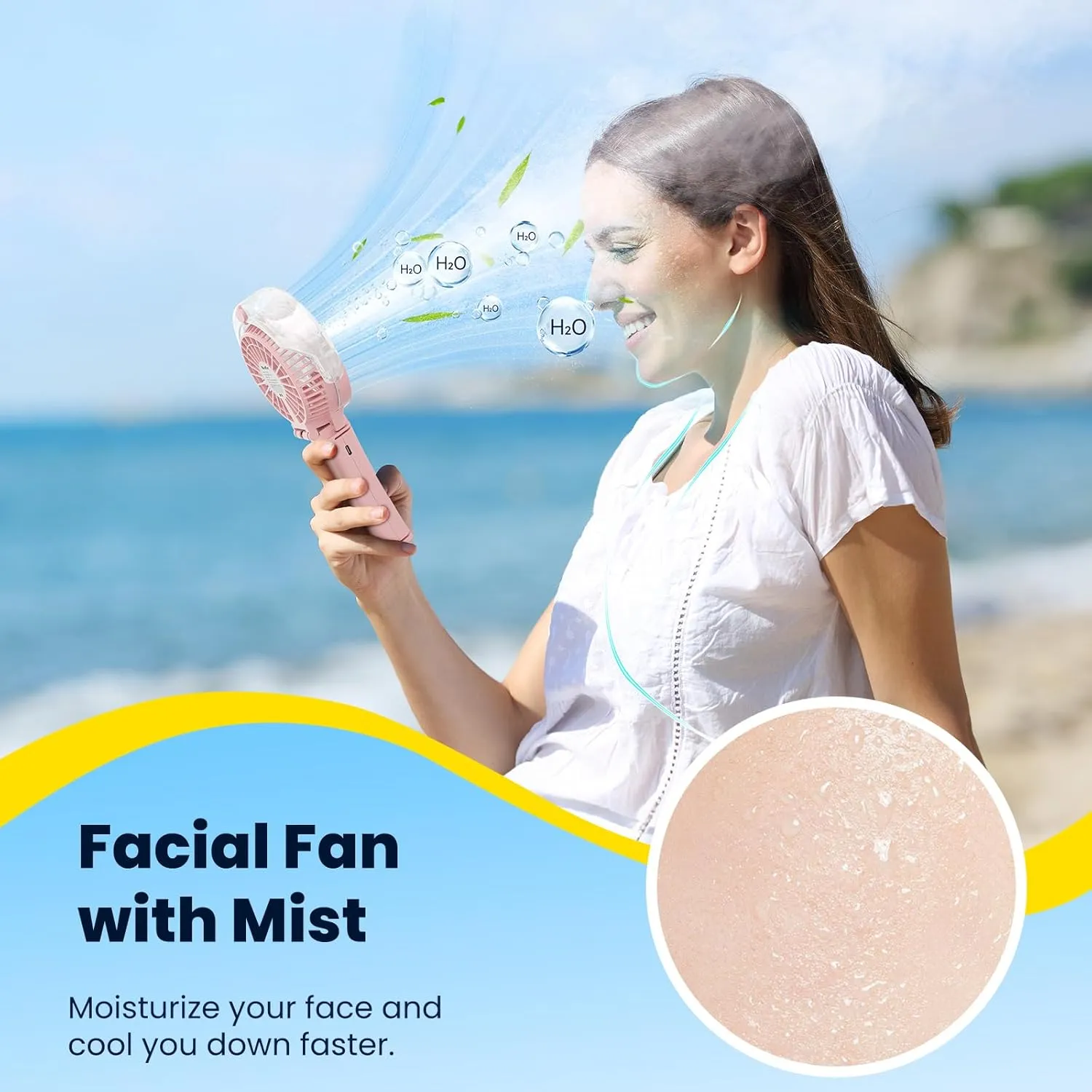 HandFan Upgraded Portable Handheld Misting Fan, Rechargeable Personal Mister Fan, Battery Operated Spray Water Mist Fans, Foldable Electric Mini Cooling Hand Fans for Beach Travel Outdoors(Pink)