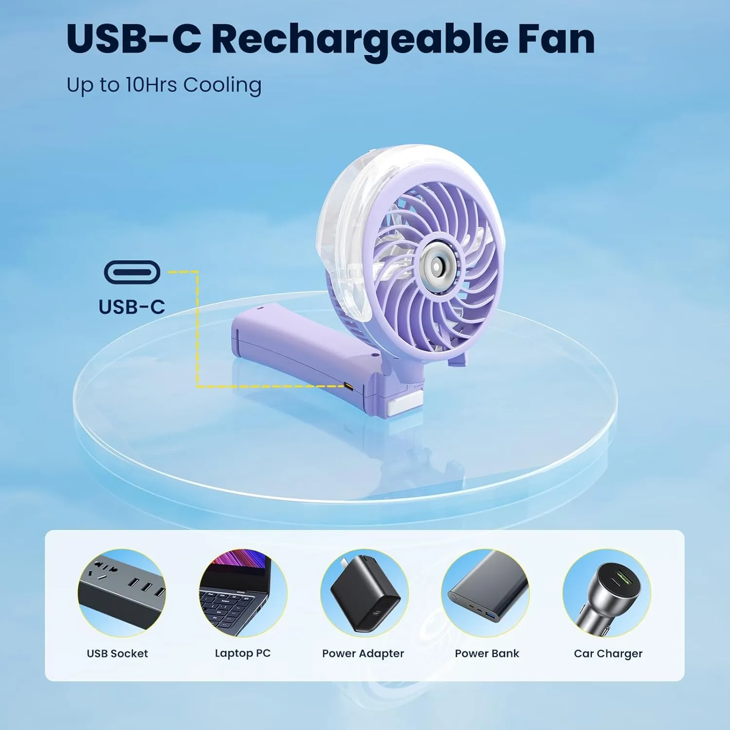 HandFan Upgraded Portable Handheld Misting Fan, Rechargeable Personal Mister Fan, Spray Water Mist Fans, Foldable Electric Mini Cooling Hand Fans for Beach Travel Outdoors Makeup(Light Purple)