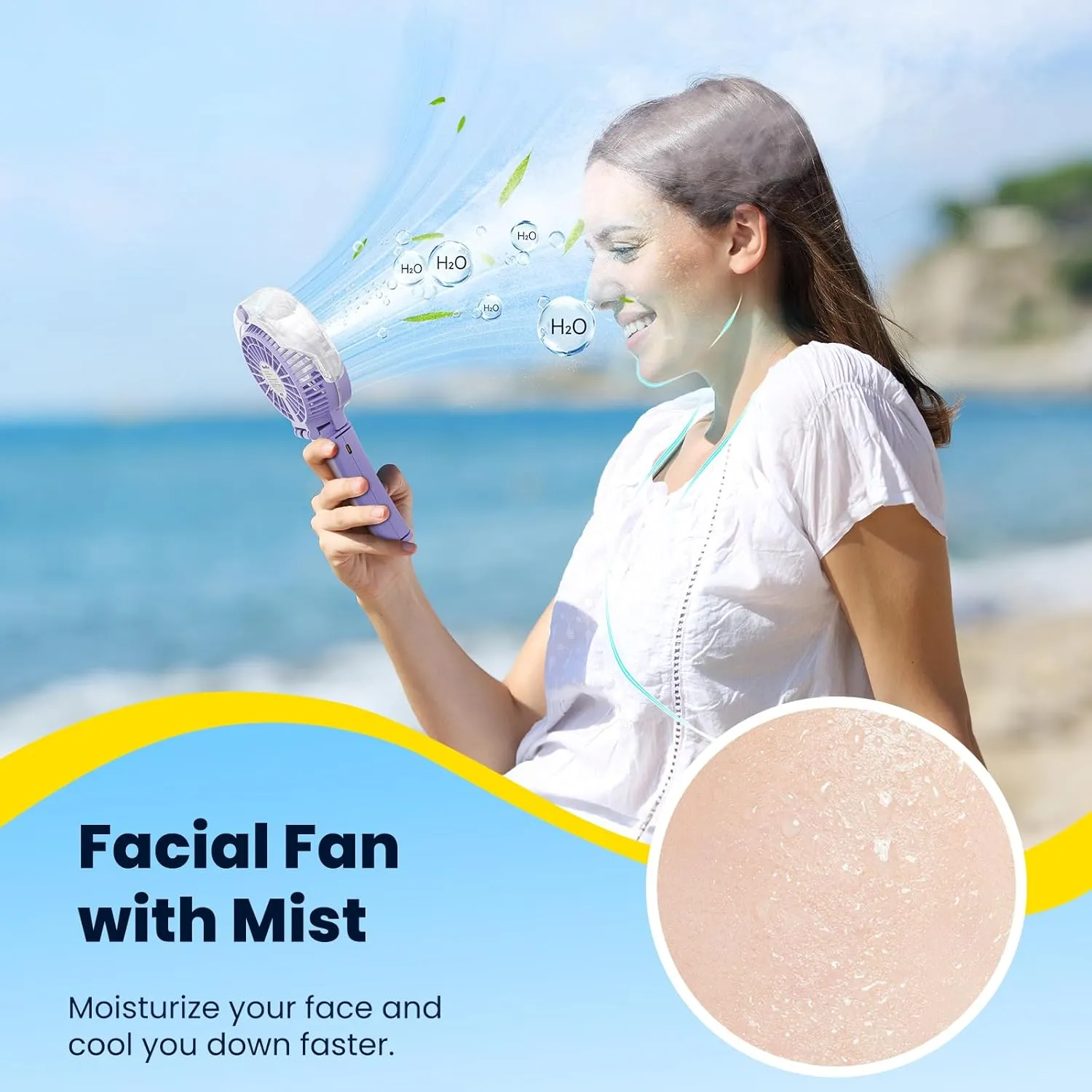 HandFan Upgraded Portable Handheld Misting Fan, Rechargeable Personal Mister Fan, Spray Water Mist Fans, Foldable Electric Mini Cooling Hand Fans for Beach Travel Outdoors Makeup(Light Purple)