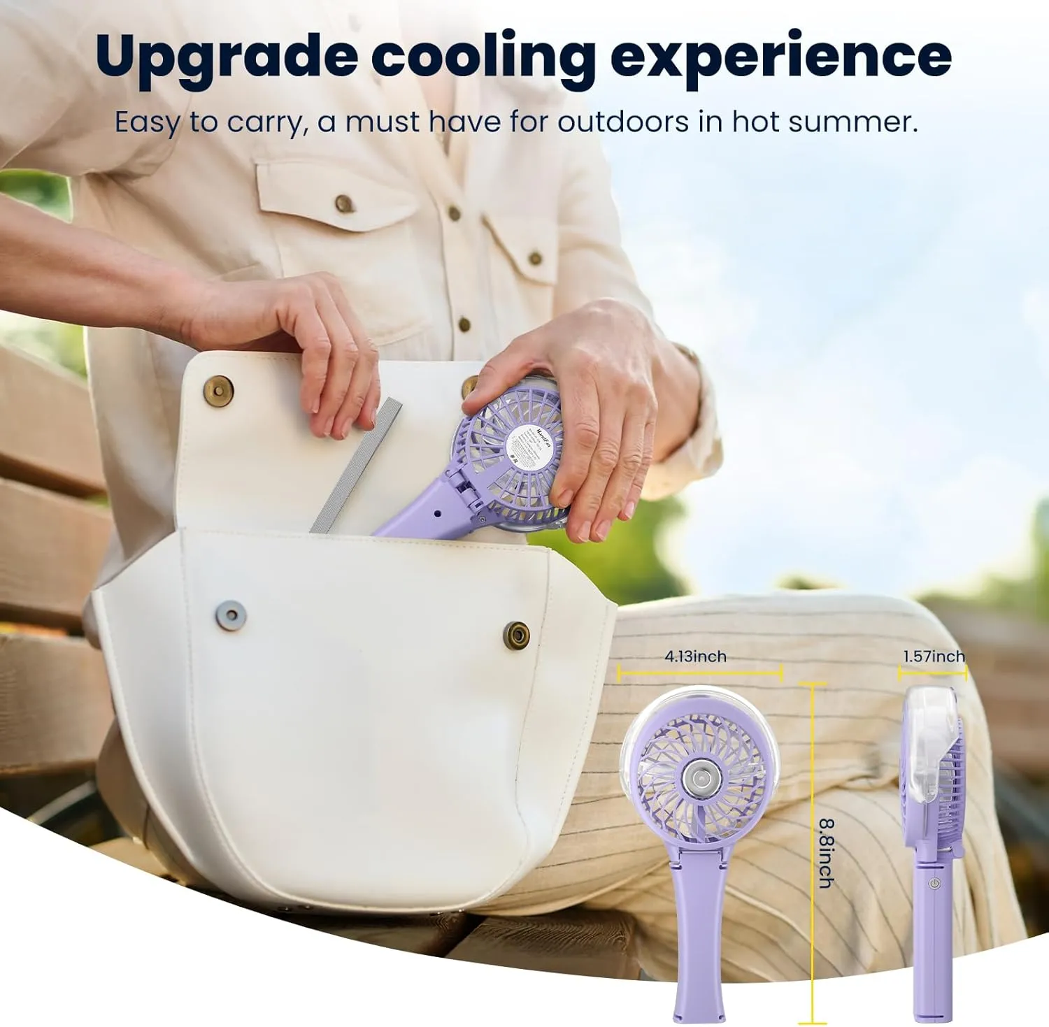 HandFan Upgraded Portable Handheld Misting Fan, Rechargeable Personal Mister Fan, Spray Water Mist Fans, Foldable Electric Mini Cooling Hand Fans for Beach Travel Outdoors Makeup(Light Purple)