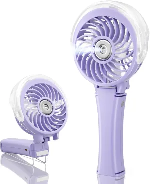 HandFan Upgraded Portable Handheld Misting Fan, Rechargeable Personal Mister Fan, Spray Water Mist Fans, Foldable Electric Mini Cooling Hand Fans for Beach Travel Outdoors Makeup(Light Purple)