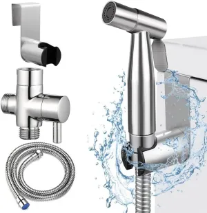 Handheld Bidet Sprayer for Toilet, Stainless Steel Metal Made Baby Cloth Diaper Spraying Kit, Bathroom Toilet Bidet Attachment Set for Bathing Pets and Feminine Hygiene