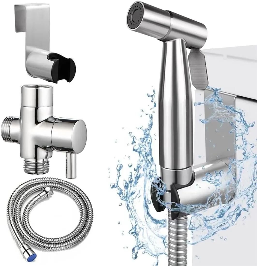 Handheld Bidet Sprayer for Toilet, Stainless Steel Metal Made Baby Cloth Diaper Spraying Kit, Bathroom Toilet Bidet Attachment Set for Bathing Pets and Feminine Hygiene