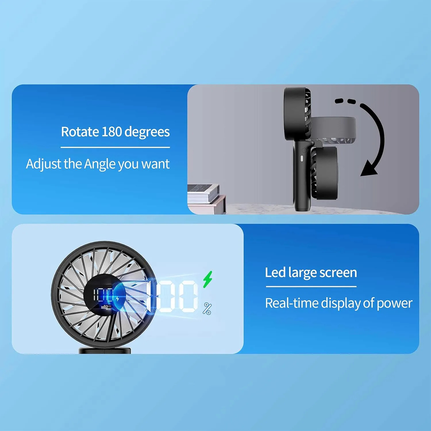 Handheld Fan, Portable Fan, 4000mAh Rechargeable Personal, 180° Foldable Mini Desk Fan with 6 Wind Speed, LCD Digital Display, Lanyard as Neck, Ultra Quiet, Pocket Size for Indoor Outdoor