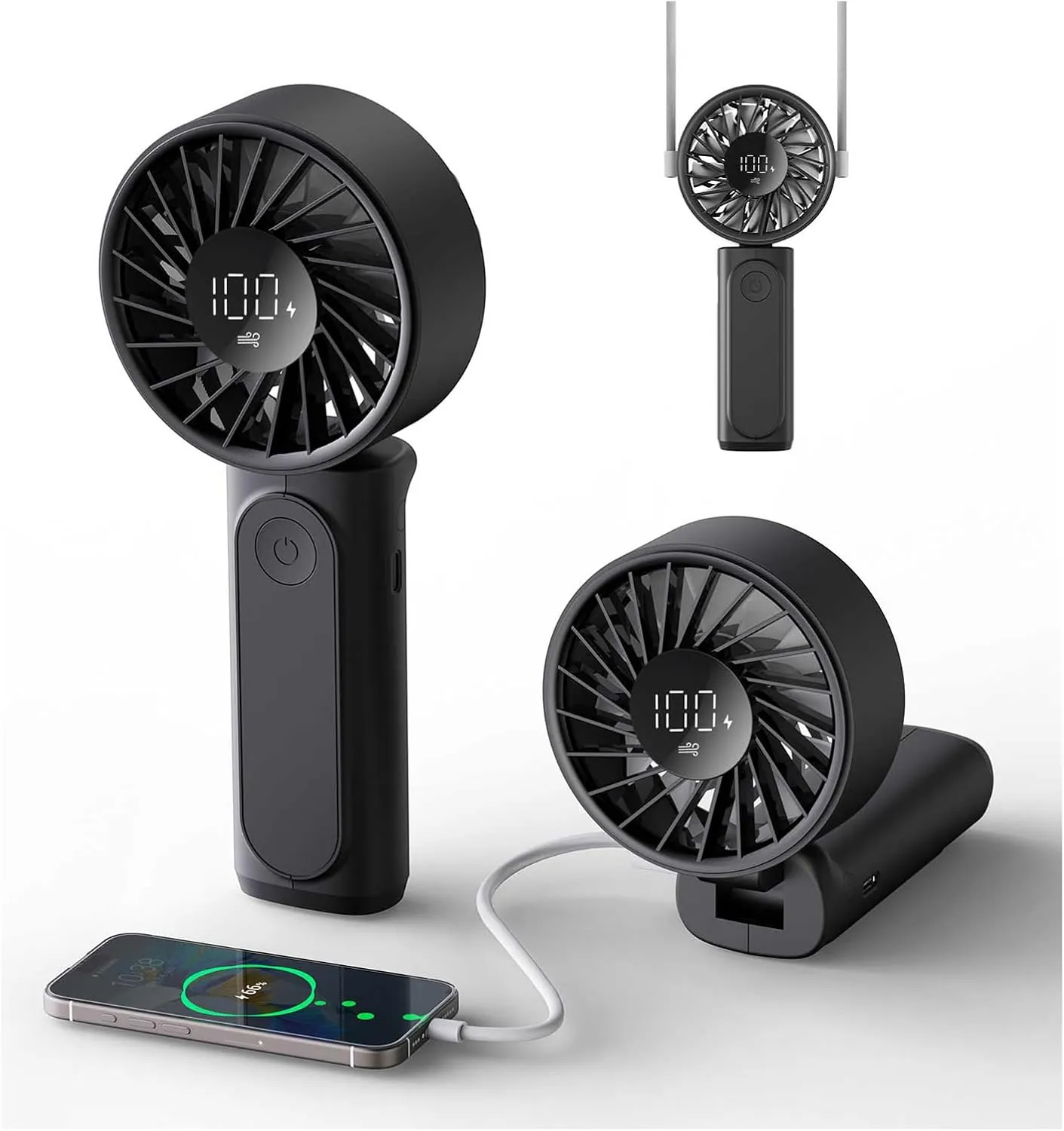 Handheld Fan, Portable Fan, 4000mAh Rechargeable Personal, 180° Foldable Mini Desk Fan with 6 Wind Speed, LCD Digital Display, Lanyard as Neck, Ultra Quiet, Pocket Size for Indoor Outdoor