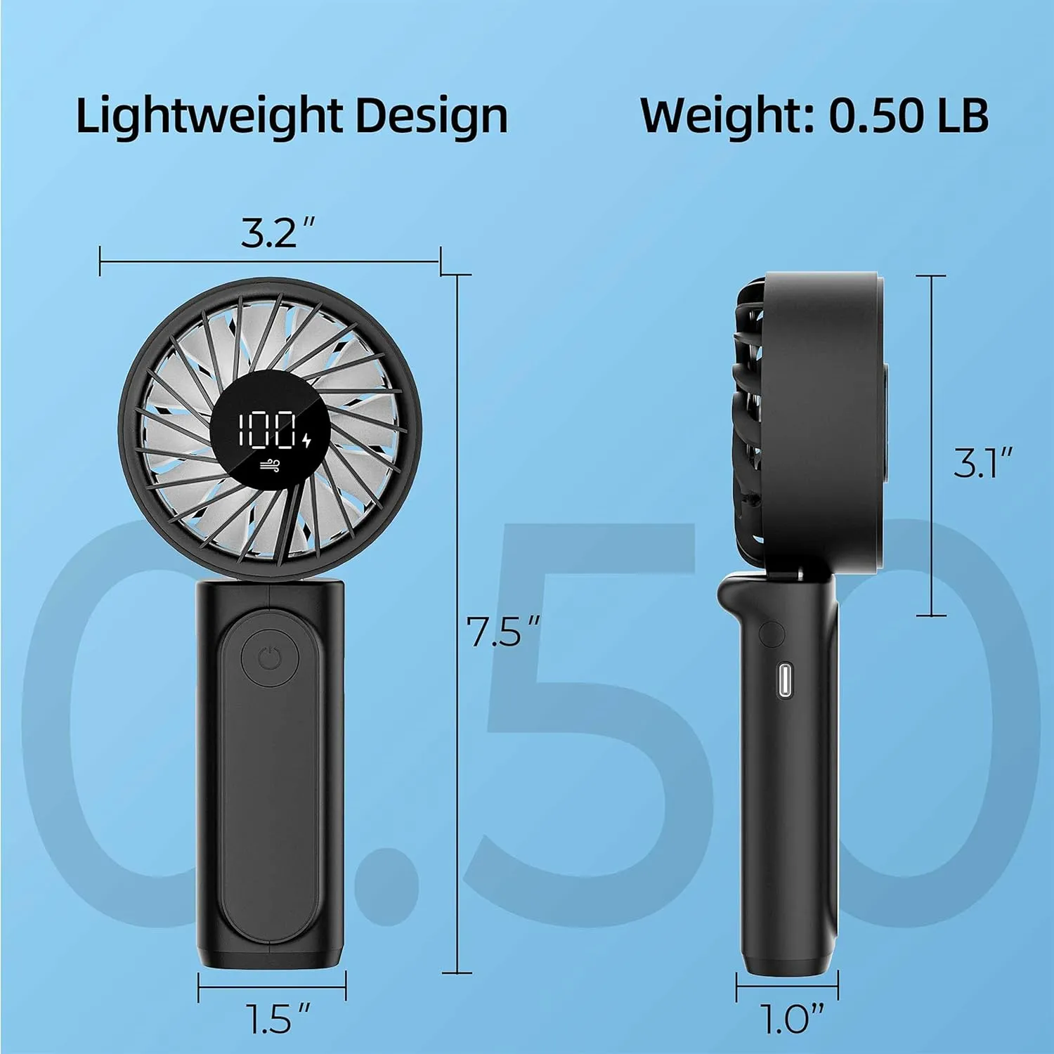 Handheld Fan, Portable Fan, 4000mAh Rechargeable Personal, 180° Foldable Mini Desk Fan with 6 Wind Speed, LCD Digital Display, Lanyard as Neck, Ultra Quiet, Pocket Size for Indoor Outdoor