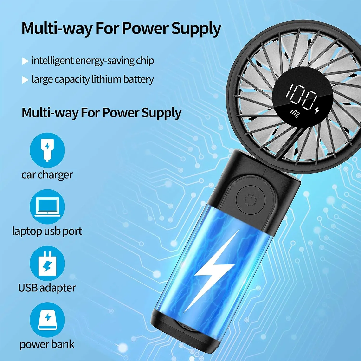 Handheld Fan, Portable Fan, 4000mAh Rechargeable Personal, 180° Foldable Mini Desk Fan with 6 Wind Speed, LCD Digital Display, Lanyard as Neck, Ultra Quiet, Pocket Size for Indoor Outdoor