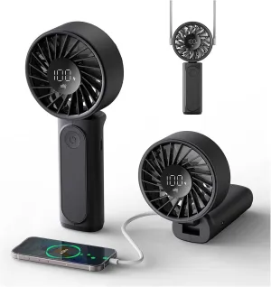 Handheld Fan, Portable Fan, 4000mAh Rechargeable Personal, 180° Foldable Mini Desk Fan with 6 Wind Speed, LCD Digital Display, Lanyard as Neck, Ultra Quiet, Pocket Size for Indoor Outdoor