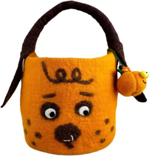 Handmade Orange Wool Felt Pumpkin Bucket Bag - Cute Handheld Shoulder Bag for Fall and Halloween