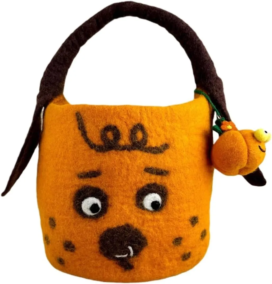 Handmade Orange Wool Felt Pumpkin Bucket Bag - Cute Handheld Shoulder Bag for Fall and Halloween