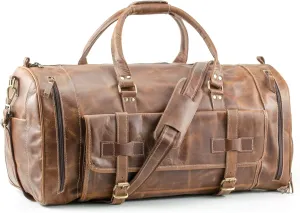 Handmade World Duffel Travel Bag For Men & Women 'The Gallivant' 24 Inch Genuine Leather Large Weekender For Sports Luggage Business