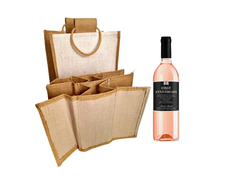 Handmakers Natural Jute 6  Wine Bottle Bags set of 2