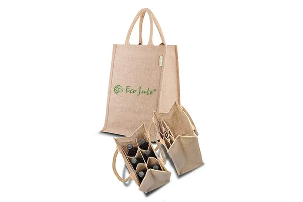 Handmakers Natural Jute 6  Wine Bottle Bags set of 2