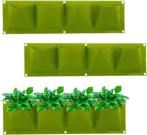Hanging Planting Grow Bags, 2 Pack 4 Pockets Horizontal Wall Mount Planter Garden Hanging Grow Bags Seedling Wall Planter Gardening Planter Pocket for Yard Garden Home Decoration, Green