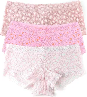 hanky panky - Daily Lace Boyshorts | Women's Underwear, Soft Stretch Fit Panties, Cotton Blend | Sizes (XS-XL), 3 pack