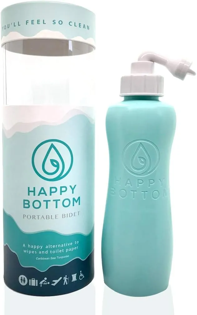 Happy Bottom Portable Bidet | Leak Free Handheld Travel Bidet and Peri Bottle with Angled Nozzle Sprayer | 400 ml Capacity | with Travel Bag