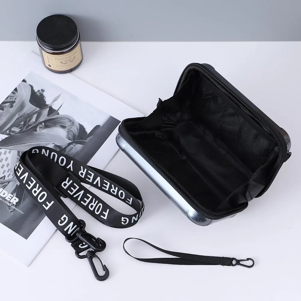 Hard Shell Cosmetics Case Makeup Bag, Mini Travel Toiletry Suitcase, Unisex Multifunction Fashion Shoulder Purse Wrist Bag