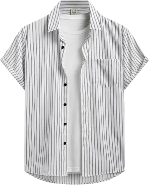 Hardaddy Men's Casual Striped Shirts Button Down Short Sleeve Blouse Summer Hawaiian Shirt