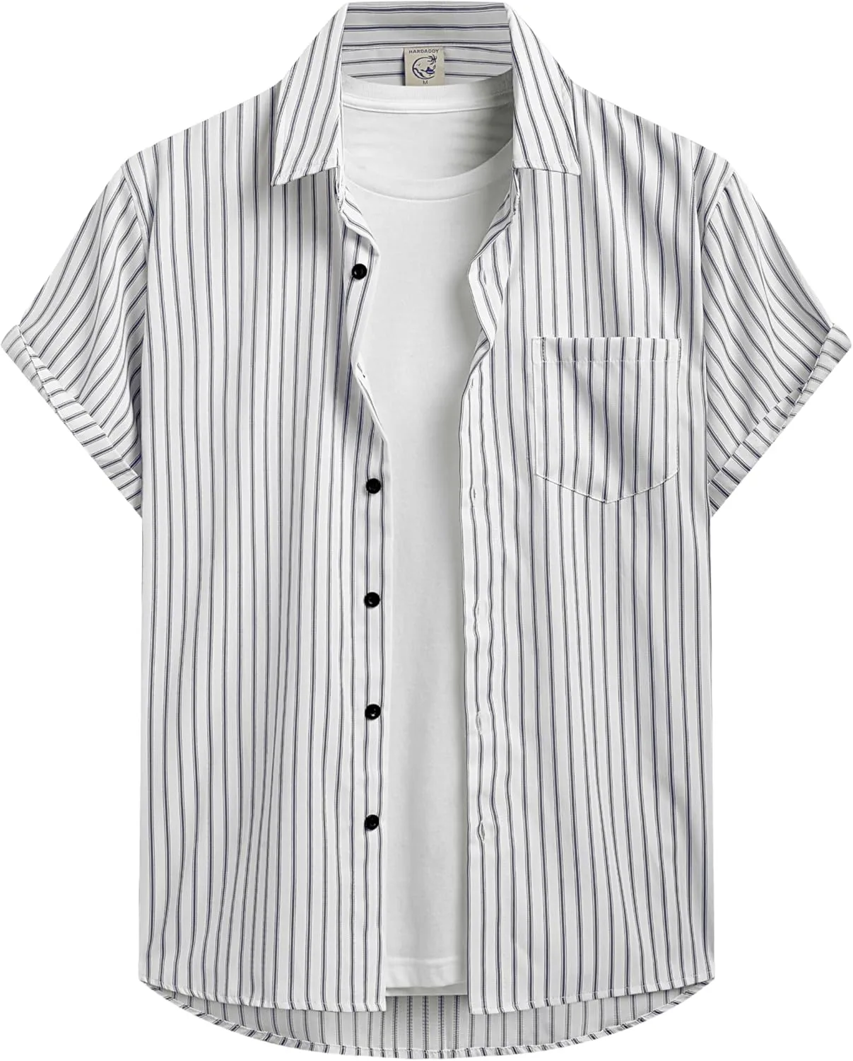 Hardaddy Men's Casual Striped Shirts Button Down Short Sleeve Blouse Summer Hawaiian Shirt