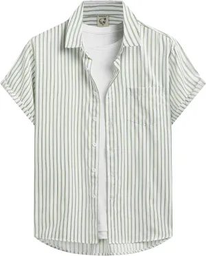 Hardaddy Men's Casual Striped Shirts Button Down Short Sleeve Blouse Summer Hawaiian Shirt