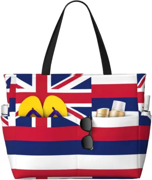 Hawaii Flag Large Capacity Foldable Tote Bag Women Beach Tote Bag Handbag Gym Bag Travel Shopping Bag