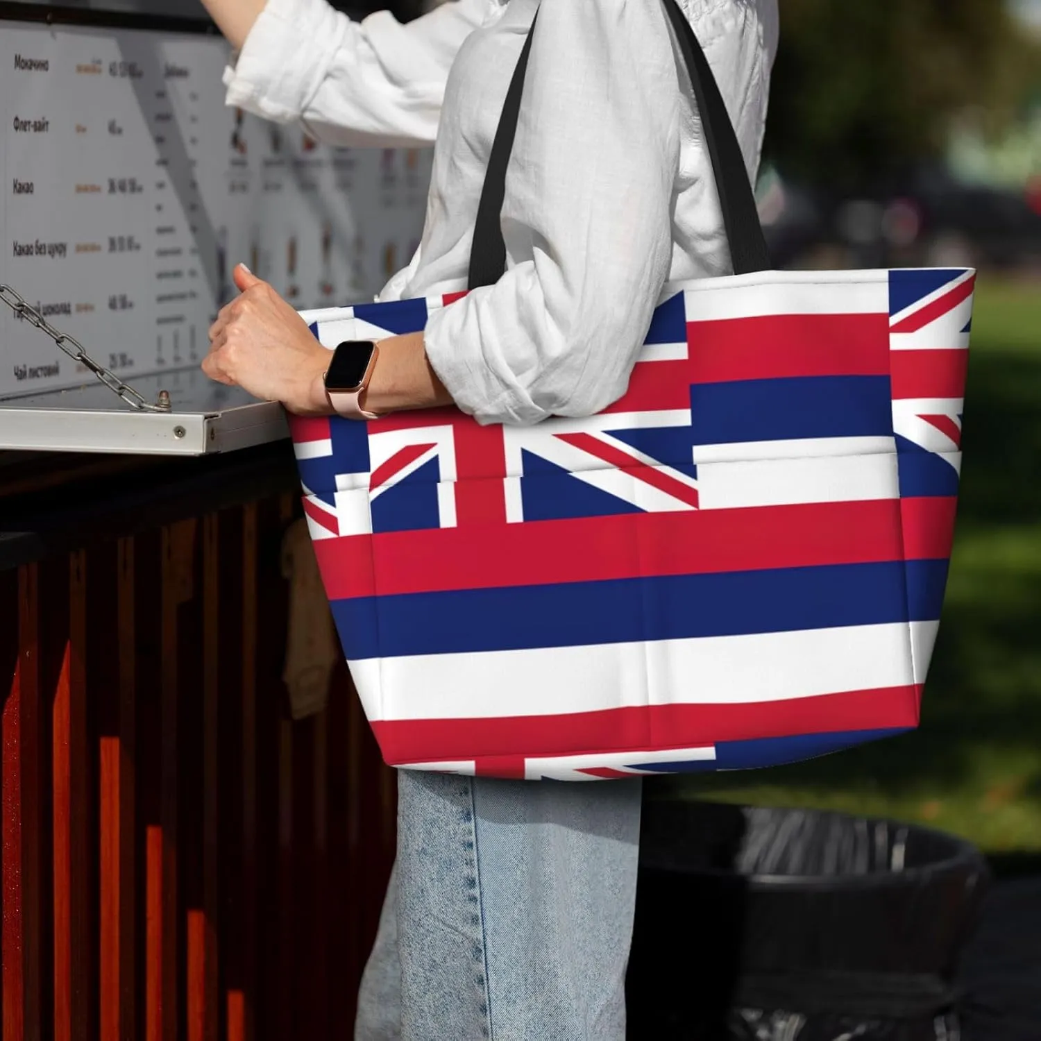 Hawaii Flag Large Capacity Foldable Tote Bag Women Beach Tote Bag Handbag Gym Bag Travel Shopping Bag