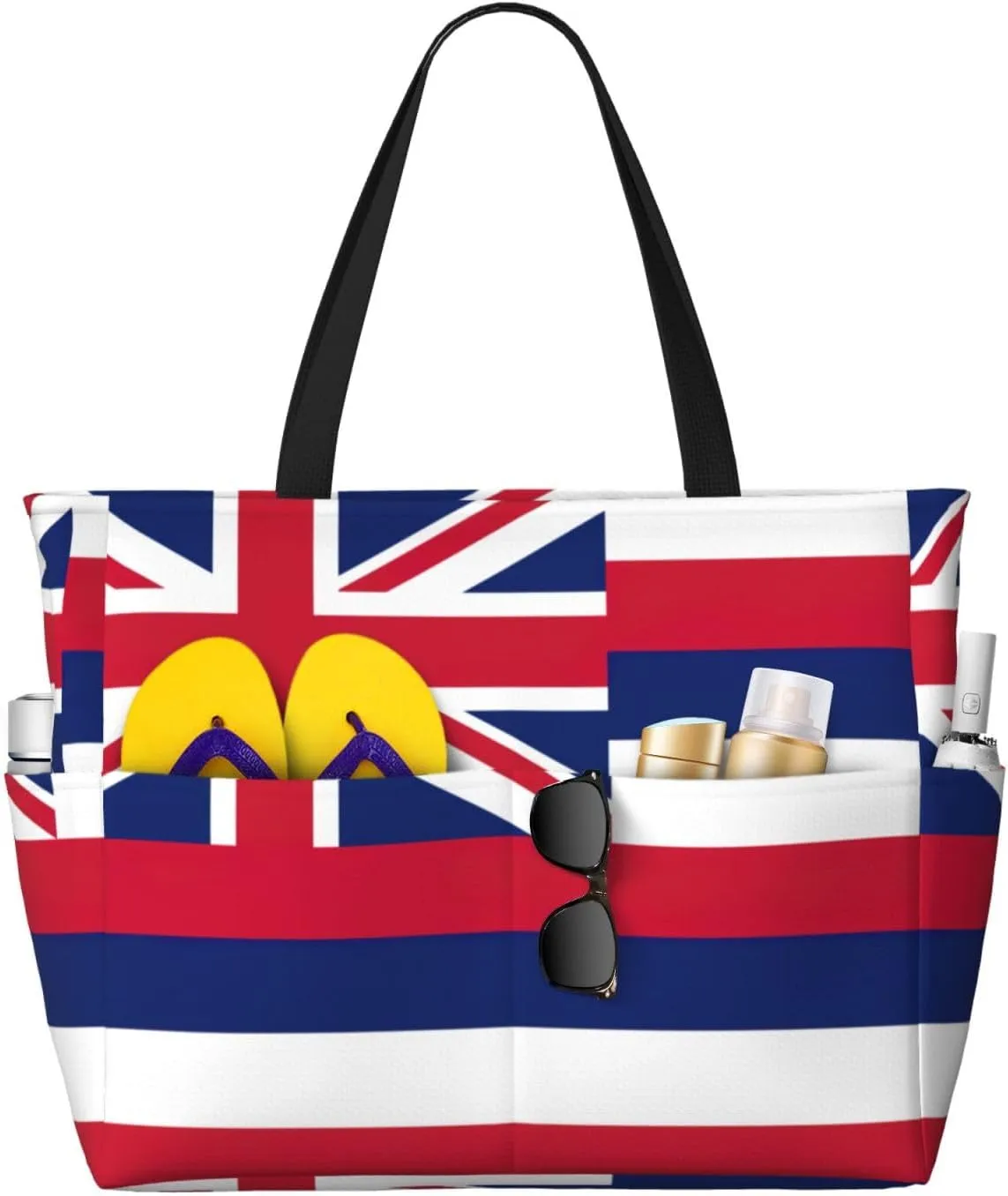 Hawaii Flag Large Capacity Foldable Tote Bag Women Beach Tote Bag Handbag Gym Bag Travel Shopping Bag
