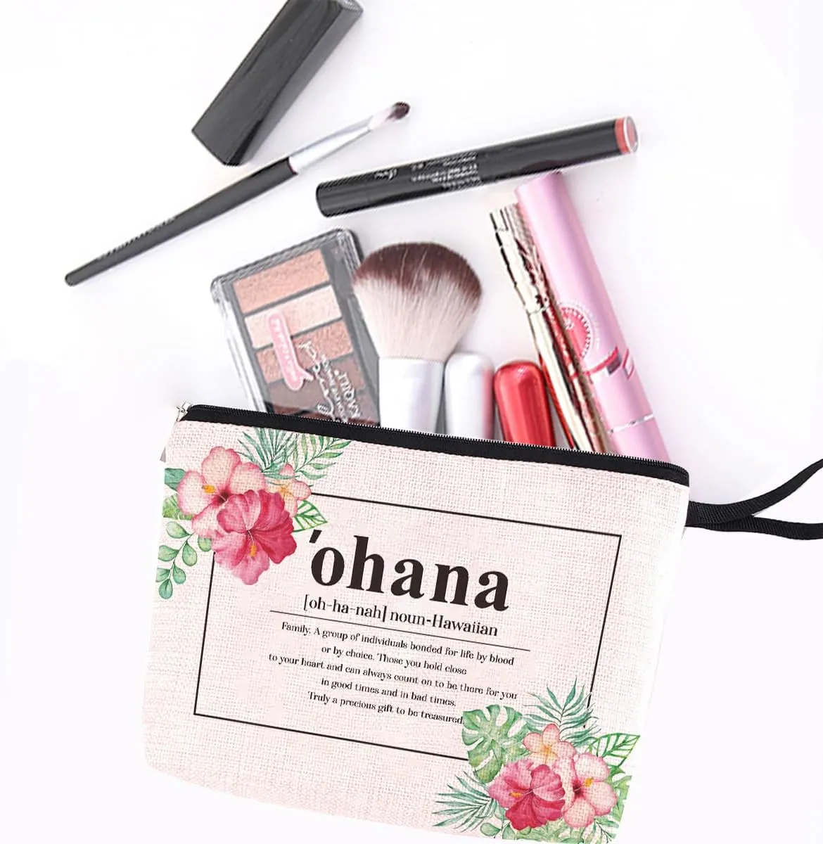 Hawaii Gifts Hawaiian Souvenirs Hawaiian Gifts for Women Hawaiian Tropic Ohana Makeup Bag Appreciation Gifts for Aunt Sister Grandma Cosmetic Bag Travel Bag for Christmas New Year's Day Birthday