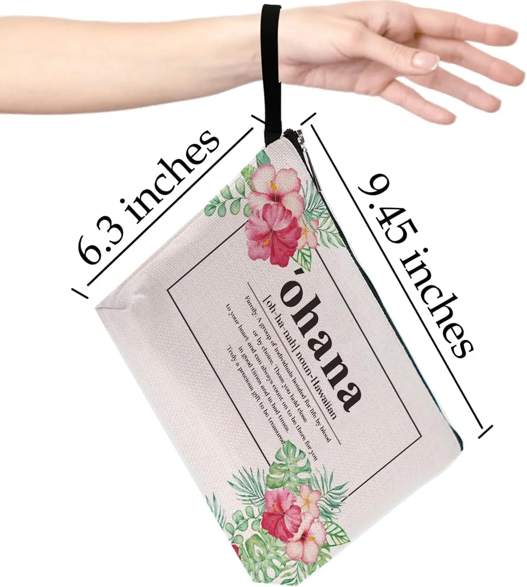 Hawaii Gifts Hawaiian Souvenirs Hawaiian Gifts for Women Hawaiian Tropic Ohana Makeup Bag Appreciation Gifts for Aunt Sister Grandma Cosmetic Bag Travel Bag for Christmas New Year's Day Birthday