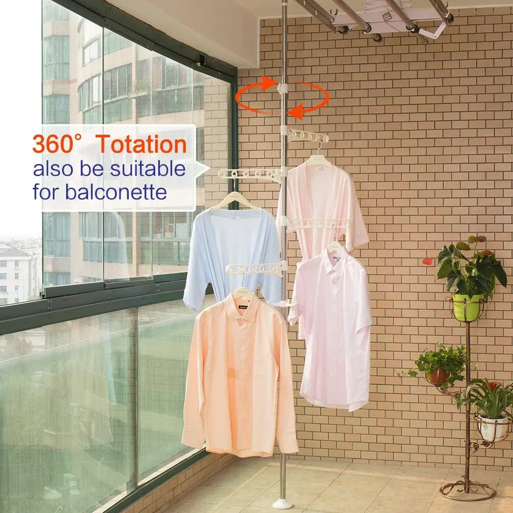 Hershii Portable Indoor Garment Coat Drying Rack Free Standing Coat Stands Clothes Storage Hanger Telescopic Tension Pole DIY Floor to Ceiling Lundry Racks Organizer, Height Adjustable - Ivory