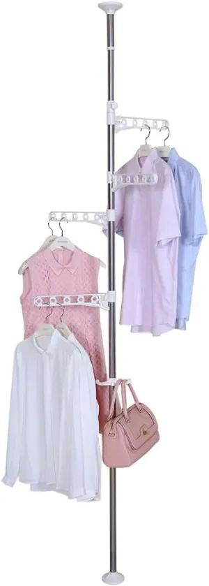 Hershii Portable Indoor Garment Coat Drying Rack Free Standing Coat Stands Clothes Storage Hanger Telescopic Tension Pole DIY Floor to Ceiling Lundry Racks Organizer, Height Adjustable - Ivory