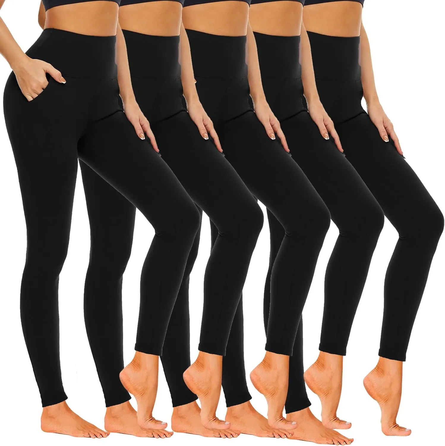 Hi Clasmix 5 Pack Super Soft Leggings for Women Pack-High Waisted Tummy Control Workout Yoga Running Gym Fitness Active Pants