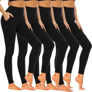 Hi Clasmix 5 Pack Super Soft Leggings for Women Pack-High Waisted Tummy Control Workout Yoga Running Gym Fitness Active Pants