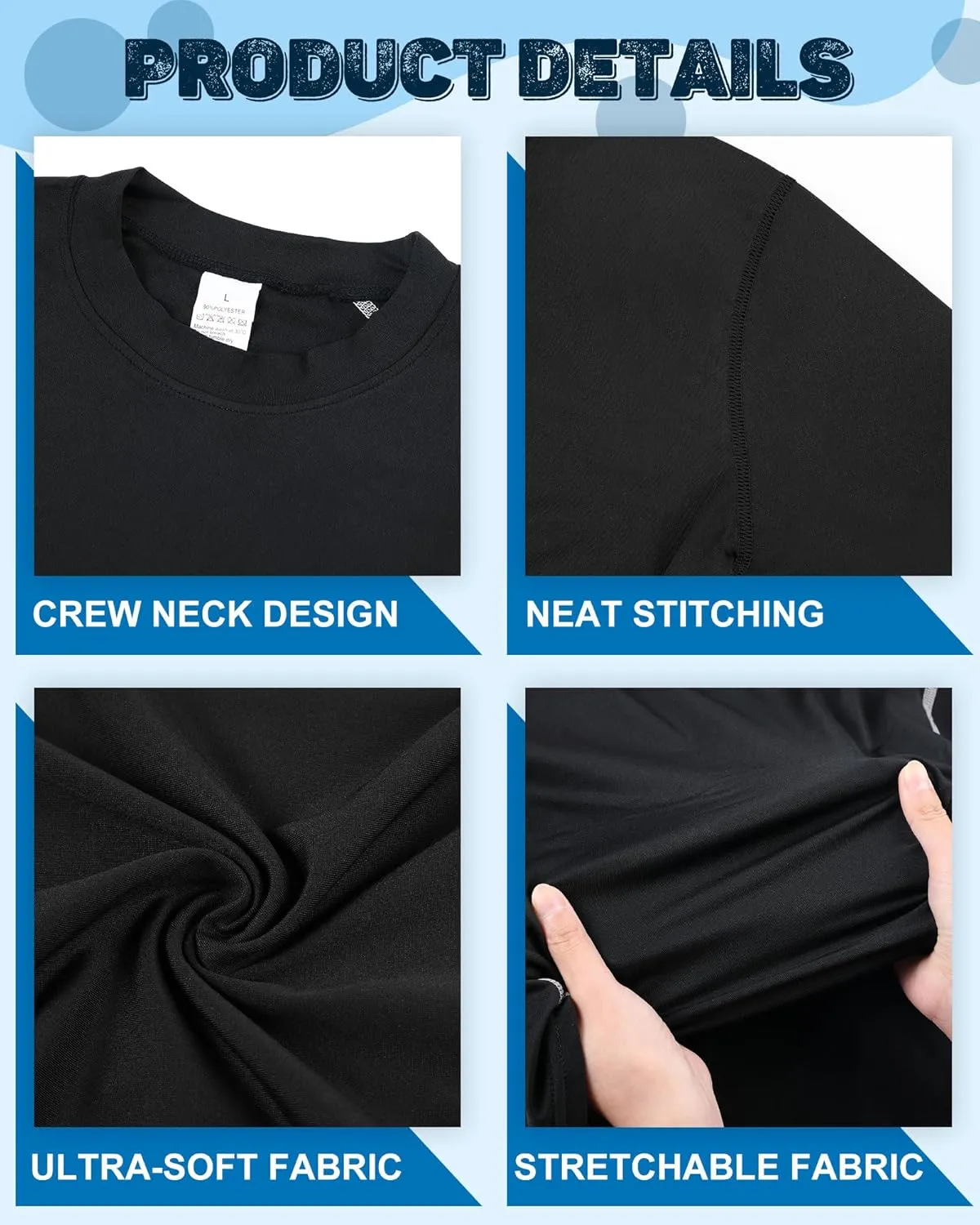 Hicarer 4 Pack Men's Compression Shirts Dry Fit Long Sleeve Athletic Workout Top Thermal Shirt Gym Sports Base Layers