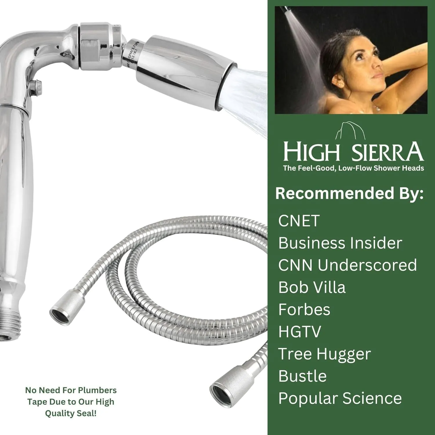 High Sierra Showerheads® - Solid Metal Handheld Shower Head with Trickle Valve and 72-Inch Metal Hose with Silicone Inner Tube. Ultra Low Flow 1.25 GPM - Brushed Nickel Finish