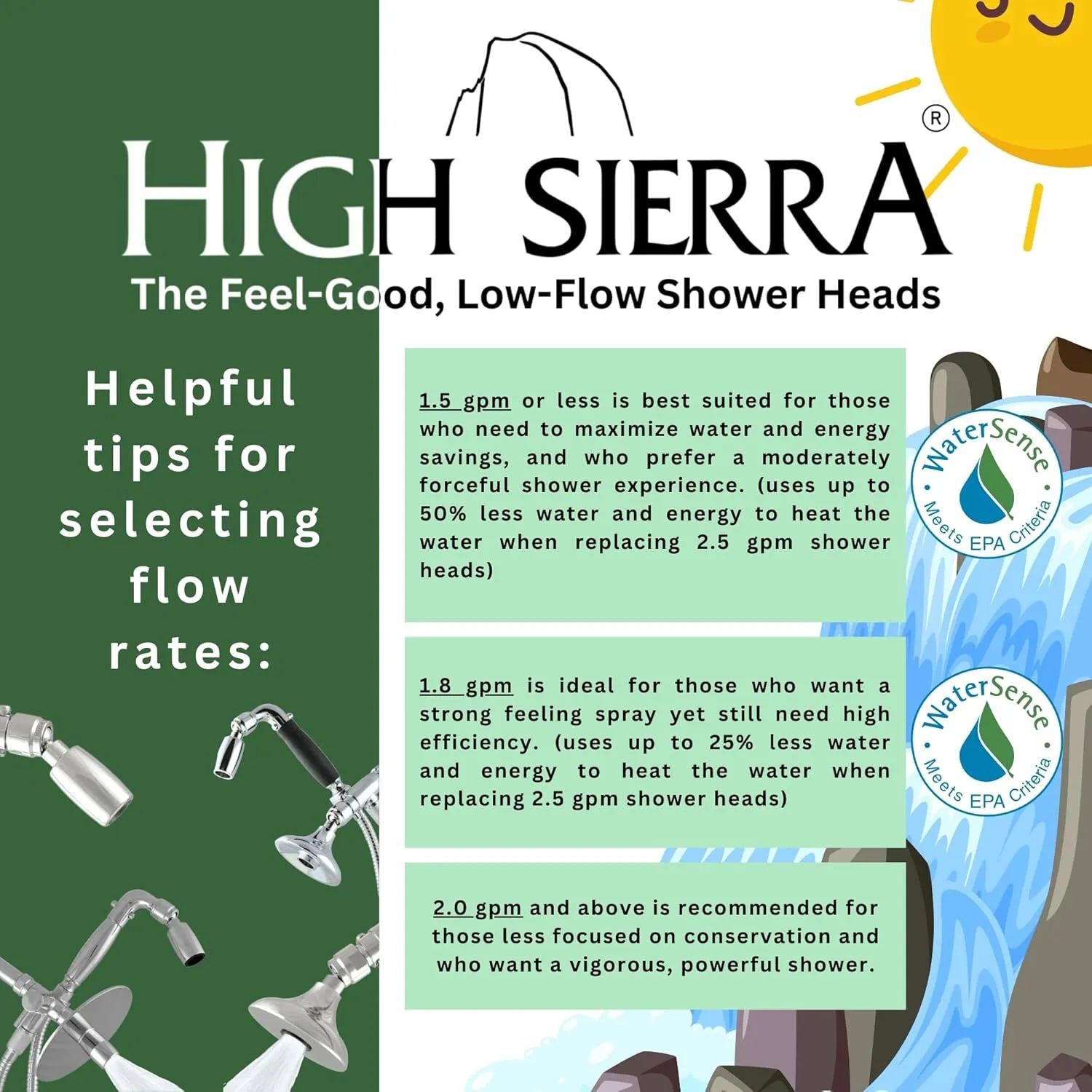 High Sierra Showerheads® - Solid Metal Handheld Shower Head with Trickle Valve and 72-Inch Metal Hose with Silicone Inner Tube. Ultra Low Flow 1.25 GPM - Brushed Nickel Finish