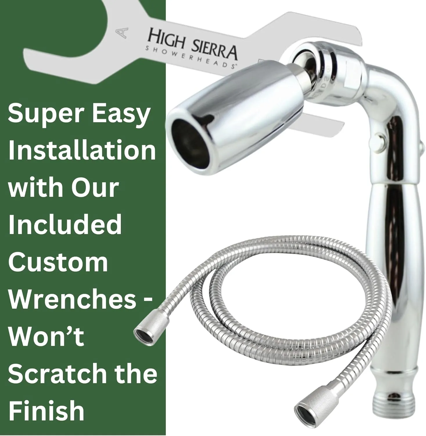 High Sierra Showerheads® - Solid Metal Handheld Shower Head with Trickle Valve and 72-Inch Metal Hose with Silicone Inner Tube. Ultra Low Flow 1.25 GPM - Polished Brass Finish