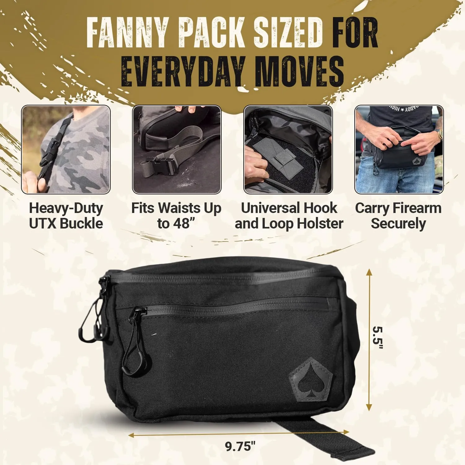 HighSpeedDaddy Concealed Carry Fanny Pack - 500D Water-Resistant Nylon, Quick Access CCW Pocket, YKK AquaGuard Zippers, EDC Bag with Adjustable Waist (upto 49"),Everyday Carry for Men & Women- Black